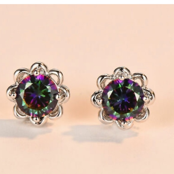 NEW 925 Sterling Silver Rainbow stone Earrings - Picture 3 of 5